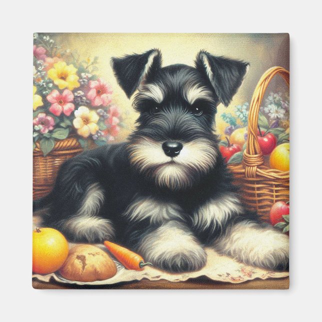Vintage Schnauzer Painting Magnet (Front)