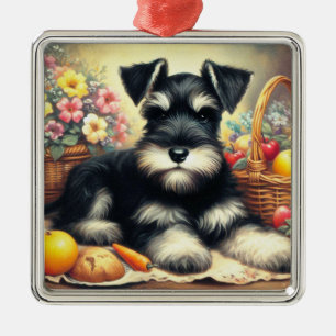 Vintage Schnauzer Painting Metal Tree Decoration