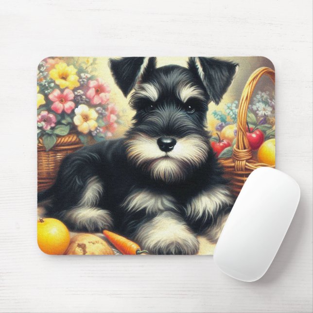 Vintage Schnauzer Painting Mouse Mat (With Mouse)