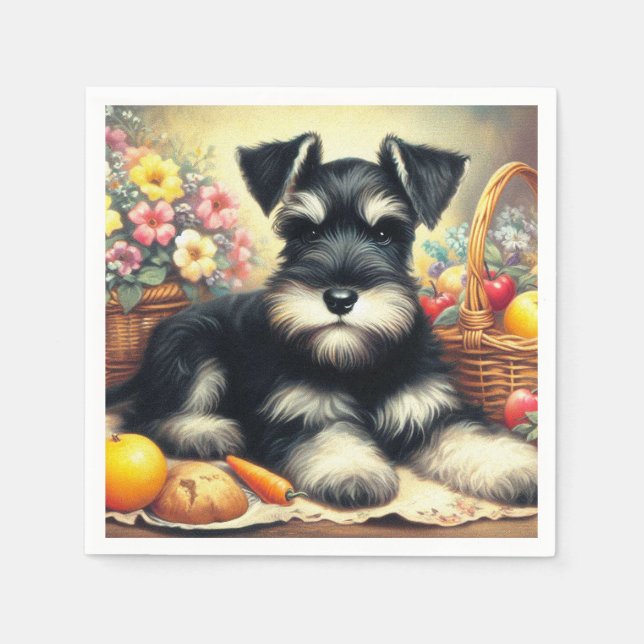 Vintage Schnauzer Painting Napkin (Front)