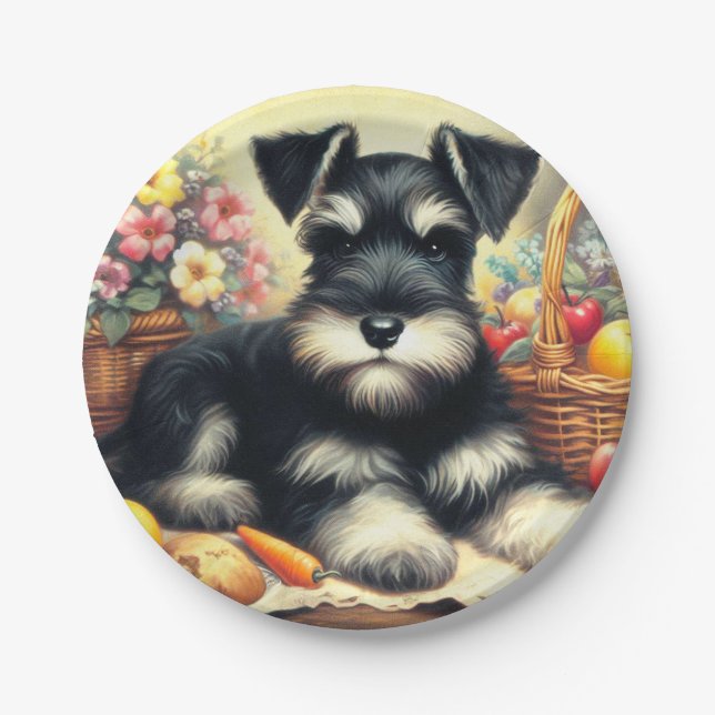 Vintage Schnauzer Painting Paper Plate (Front)