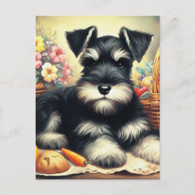 Vintage Schnauzer Painting Postcard (Front)