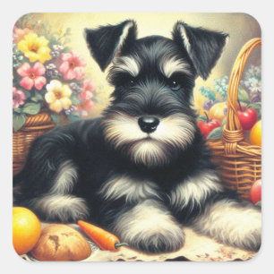 Vintage Schnauzer Painting Square Sticker