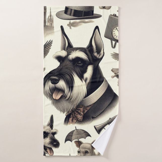 Vintage Schnauzer  Seamless Bath Towel (Bath Towel)
