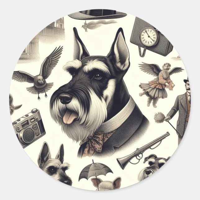 Vintage Schnauzer  Seamless Classic Round Sticker (Front)