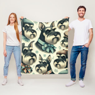 Vintage Schnauzer Seamless Illustration Fleece Blanket