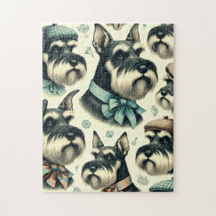 Vintage Schnauzer Seamless Illustration Jigsaw Puzzle