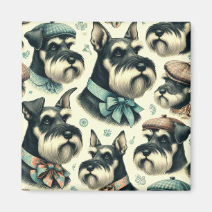 Vintage Schnauzer Seamless Illustration Magnet