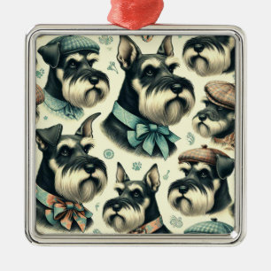 Vintage Schnauzer Seamless Illustration Metal Tree Decoration