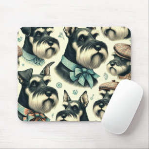 Vintage Schnauzer Seamless Illustration Mouse Mat