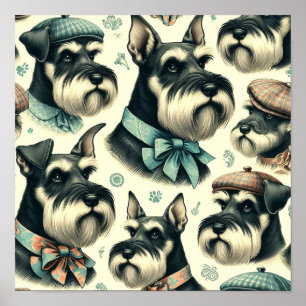 Vintage Schnauzer Seamless Illustration Poster