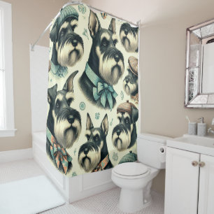 Vintage Schnauzer Seamless Illustration Shower Curtain