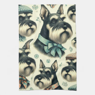 Vintage Schnauzer Seamless Illustration Tea Towel
