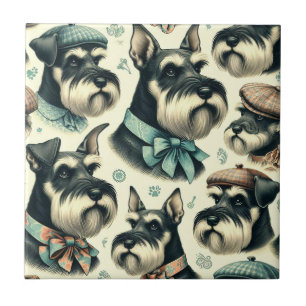 Vintage Schnauzer Seamless Illustration Tile