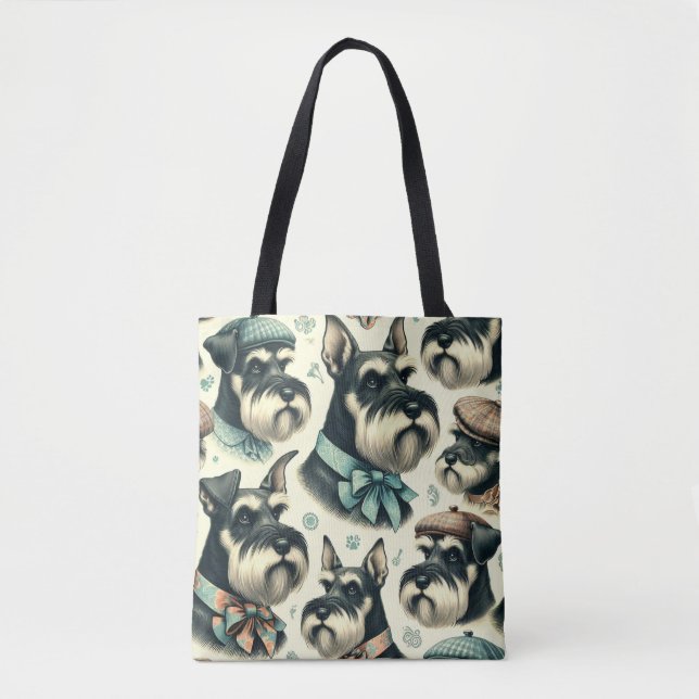 Vintage Schnauzer Seamless Illustration Tote Bag (Front)