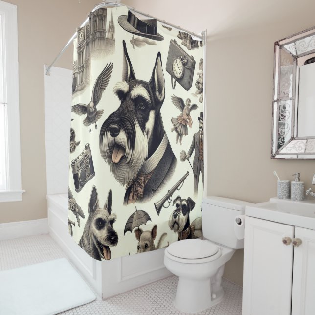Vintage Schnauzer  Seamless Shower Curtain (In Situ)