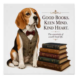 Vintage Scholarly Beagle Librarian Art Poster