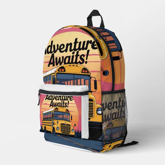 Vintage School Bus Design Printed Backpack (Back Corner Right)