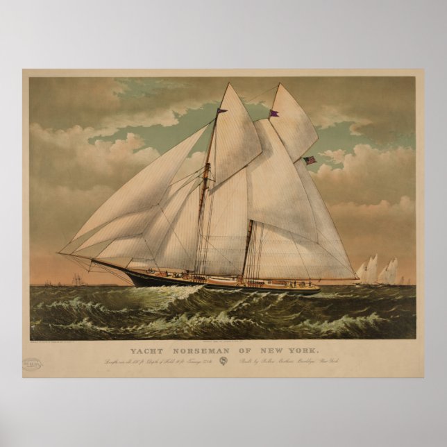 Vintage Schooner Yacht Illustration (1882) Poster (Front)