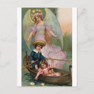 Vintage Schutzengel Kinder und  Boot Postcard