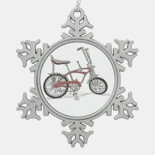 Vintage Schwinn Stingray bicycle bike Apple Krate Snowflake Pewter Christmas Ornament