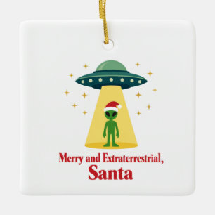 Vintage Sci Fi Alien Christmas UFO For Santa Fans Ceramic Ornament