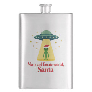 Vintage Sci Fi Alien Christmas UFO For Santa Fans Hip Flask