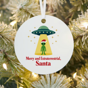 Vintage Sci Fi Alien Christmas UFO For Santa Fans Metal Tree Decoration