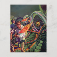 Vintage Sci-Fi Alien Fight Postcard