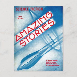 Vintage Sci Fi art Rocket ship Postcard