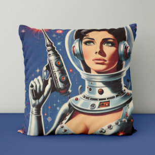 Vintage Sci-fi Astronaut Girl Cushion