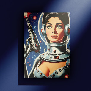Vintage Sci-fi Astronaut Girl Postcard