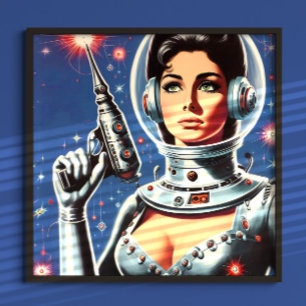 Vintage Sci-fi Astronaut Girl Poster