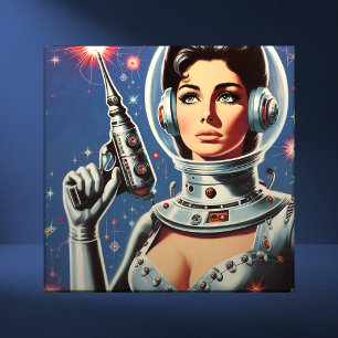 Vintage Sci-fi Astronaut Girl Tile