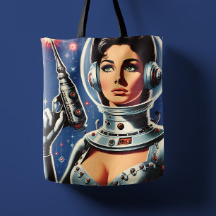 Vintage Sci-fi Astronaut Girl Tote Bag