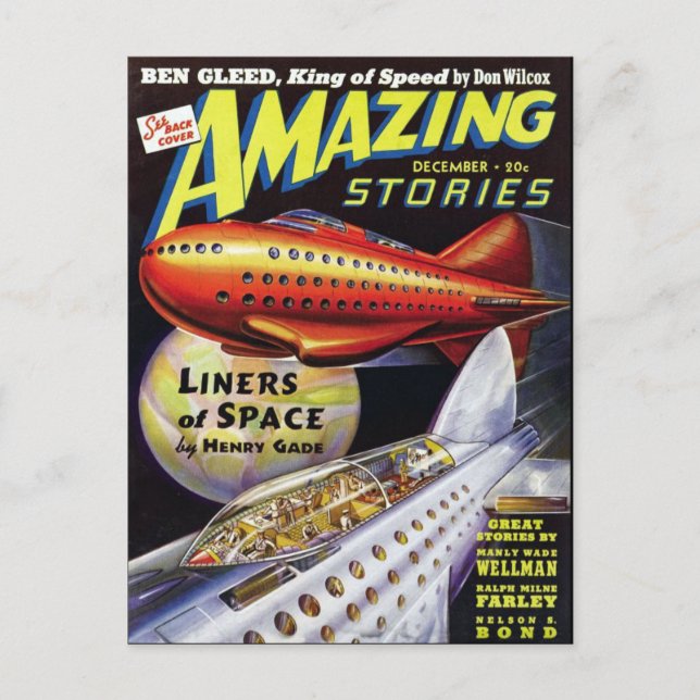 Vintage Sci Fi book cover art Liners of Space Postcard (Front)