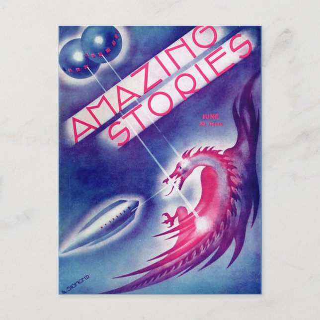 Vintage Sci Fi book cover art Rocket ship Postcard (Front)