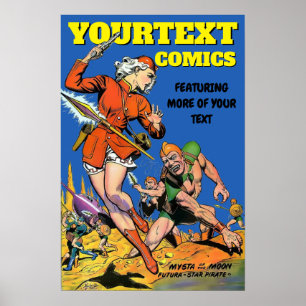 Vintage Sci-Fi Comics Cover Art Woman Template Poster