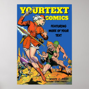 Vintage Sci-Fi Comics Cover Art Woman Template Poster