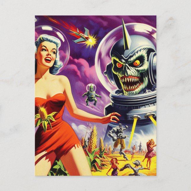 Vintage Sci-Fi Pin Up Postcard (Front)