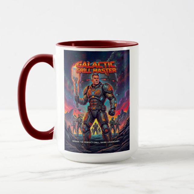 Vintage Sci-Fi Tactical Grill Soldier Parody Mug (Left)