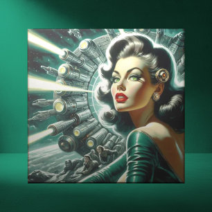 Vintage Sci-fi Woman Illustration Tile