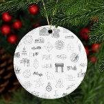 Vintage Science Black White Pattern Christmas Ceramic Tree Decoration<br><div class="desc">Vintage black and white diagram and blueprint pattern. Image themes include science,  mathematics,  buildings and monuments,  astronomy,  and manufacturing. There is an antique car blueprint,  an old eclipse diagram,  and more.

Makes a great birthday,  Christmas,  or other holiday gift,  especially for those who love science and engineering history!</div>