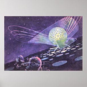 Vintage Science Fiction, a Glowing Orb with Aliens Poster