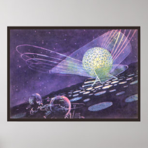 Vintage Science Fiction, a Glowing Orb with Aliens Poster