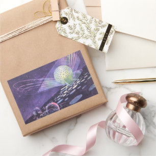 Vintage Science Fiction, a Glowing Orb with Aliens Rectangular Sticker