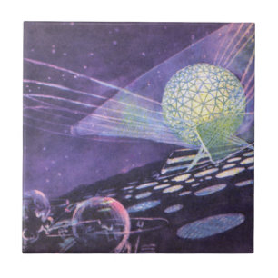 Vintage Science Fiction, a Glowing Orb with Aliens Tile
