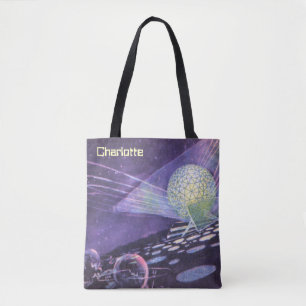 Vintage Science Fiction, a Glowing Orb with Aliens Tote Bag