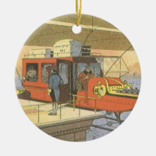 Vintage Science Fiction Aeroplane Helicopter Limo Ceramic Tree Decoration