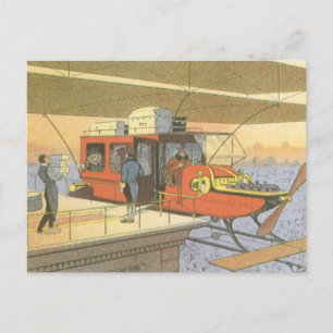 Vintage Science Fiction Aeroplane Helicopter Limo Postcard